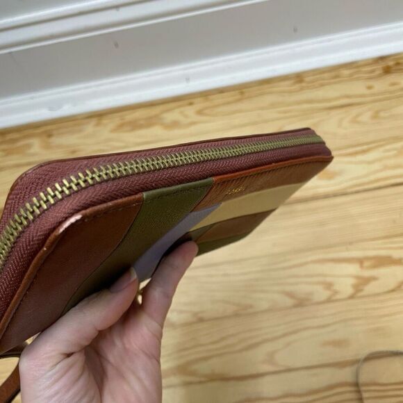 New‎ Fossil Patchwork Zip Around Wallet Clutch Leather RFID Blocker Slots Purse - Picture 7 of 9